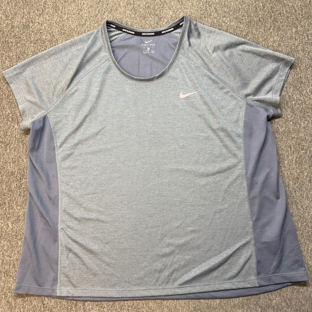 Nike Running Dri-FIT Shirt Womens 2X Blue Heathered Mesh Panel Top 831683-497